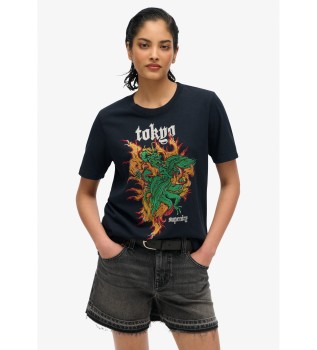 Relaxed fit T-shirt med logo Vintage Tokyo sort