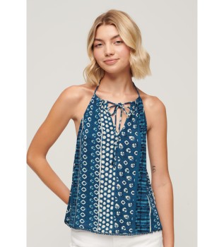Blue halter neck printed t-shirt