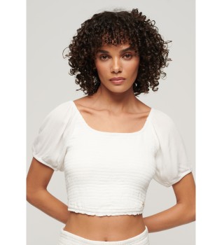 Geweven T-shirt met ruches wit