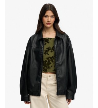 Übergroße Jacke aus Kunstleder mit Kragen schwarz