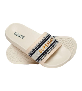 Beige gewebte Zehensteg-Flip-Flops