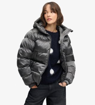 Shiny Padded Jacket with Hood black