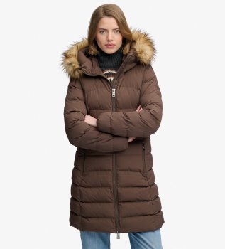 Fuji Mid-Length Jacket with Faux Fur and Hood brown