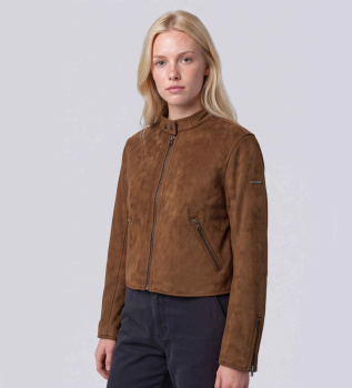 Motorradjacke aus braunem Kunstleder