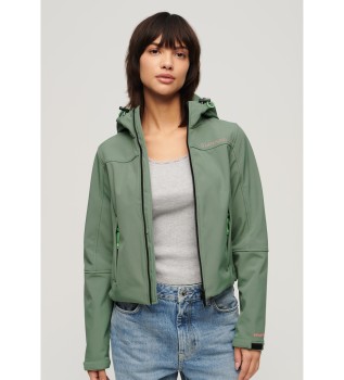 Casaco com capuz em tecido softshell verde Trekker
