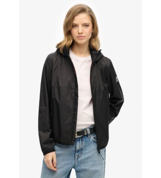 Chaqueta cortavientos con capucha y logotipo negro