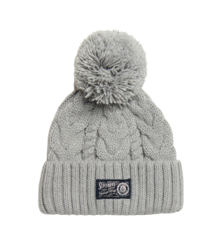 Gorro de malha entrançada cinzenta e volumosa