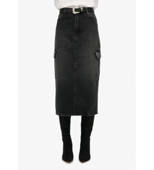Cargo Pocket Denim midi skirt black