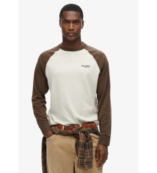 Koszulka baseballowa z długim rękawem Essential logo biała, zielona