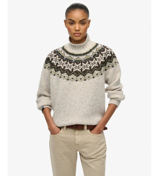 Maglione dolcevita Fair Isle bianco sporco