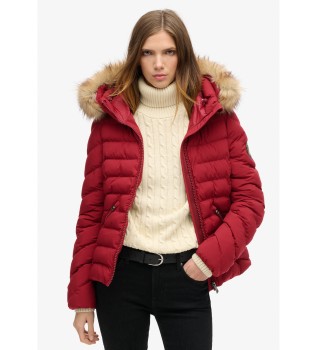 Chaqueta acolchada con capucha de piel sint�tica Fuji rojo