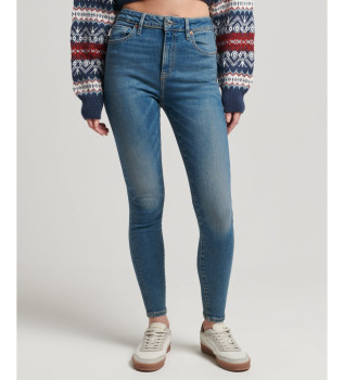 Skinny jeans met hoge taille in biologisch katoen blauw