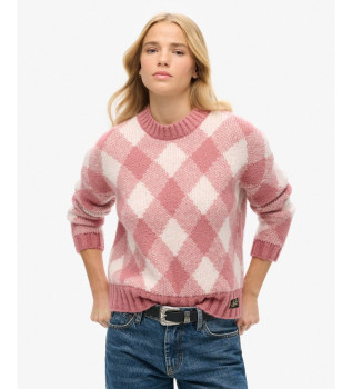 Camisola com estampado Argyle cor-de-rosa