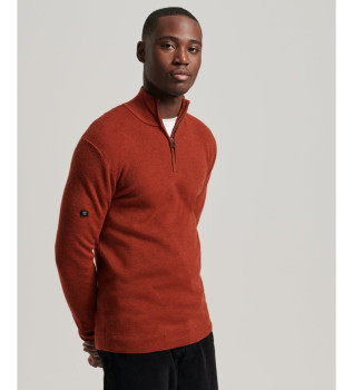 Pullover aus Merinowolle mit halbem Reißverschluss rot