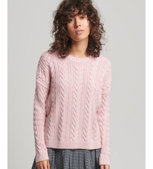Jersey de punto trenzado con cuello redondo y hombros cados rosa