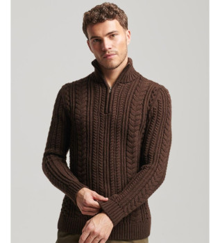 Pull tress en tricot avec demi-fermeture clair Vintage Jacob brown