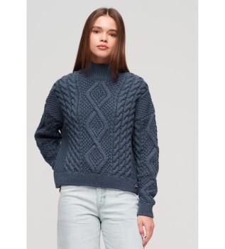Aran bl flettet strikket pullover