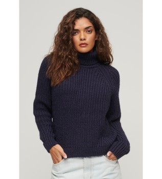 Loose knitted pullover with navy turtleneck