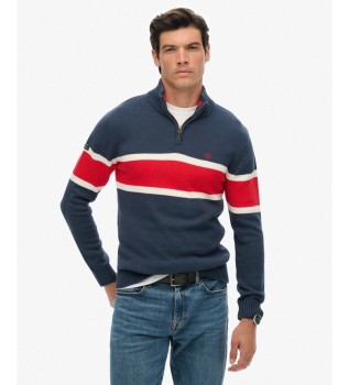 Navy blue Stripe Half zip sweater