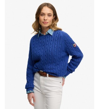 Blauer Slouchy-Pullover mit Zopfmuster