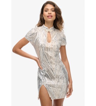 Mini-robe  col mao et paillettes argentes