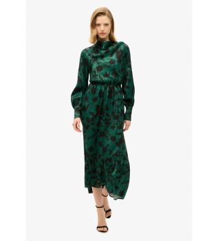 Abito lungo verde jacquard con collo alto