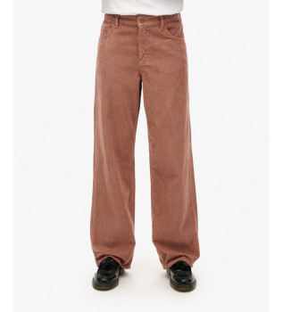 Pantaln de pana de talle medio y pernera ancha marrn