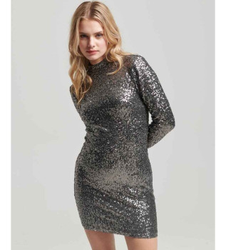 Mini-robe  paillettes avec encolure en perkins argents