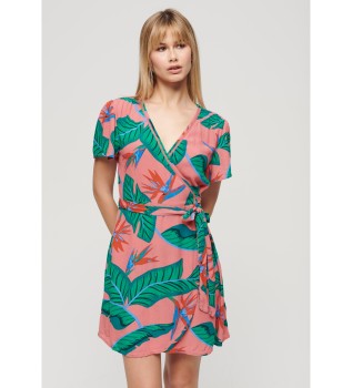 Pink print crossover dress