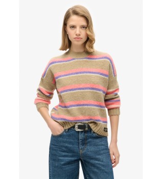 Pull à col rond rayé beige