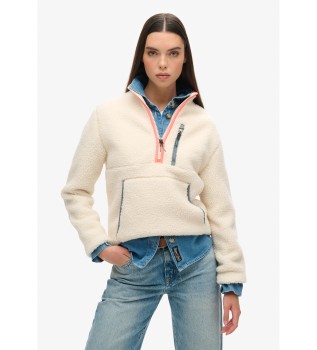 Outdoor fleece halve rits beige
