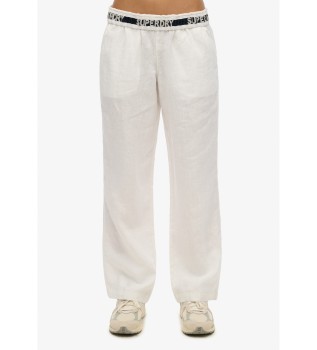 Pantalón de lino con cordón de ajuste blanco