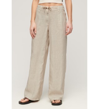 Pantaln de lino de talle bajo beige