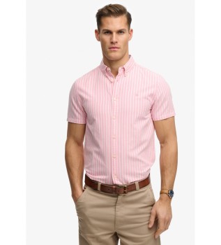 Preppy Oxford overhemd met korte mouwen en koraalkleurige strepen