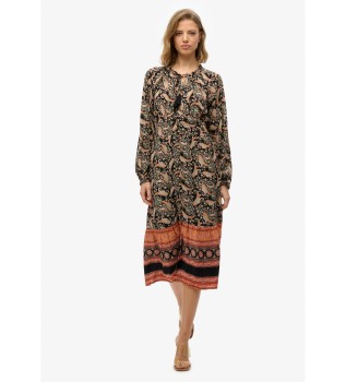 Zwarte midi-jurk met print