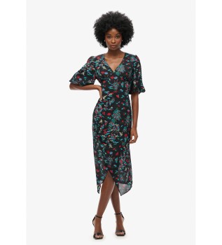 Transparante midi-jurk met korte mouwen zwart