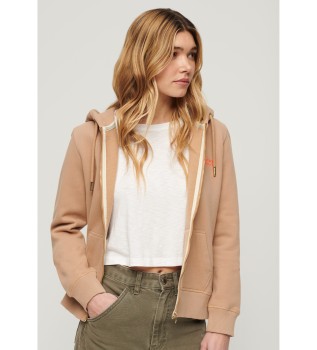 Hooded sweatshirt met rits en logo Essential bruin