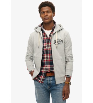 Kapuzensweatshirt mit Reißverschluss und grauem gesticktem Vintage-Logo