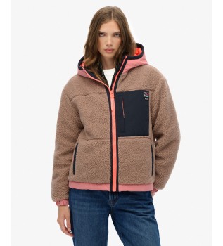 Vintage Hooded Sherpa hættetrøje, gråbrun