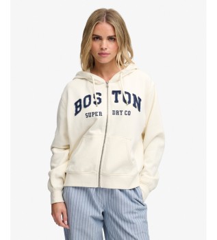 Beige Relaxed Crop zip-up hoodie