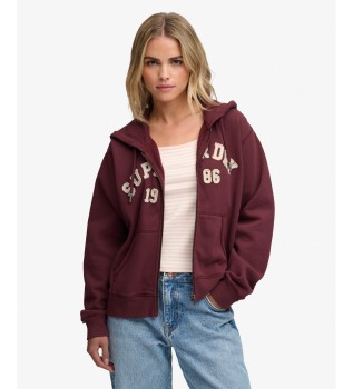 Burgundy Relaxed Crop hoodie with zipper