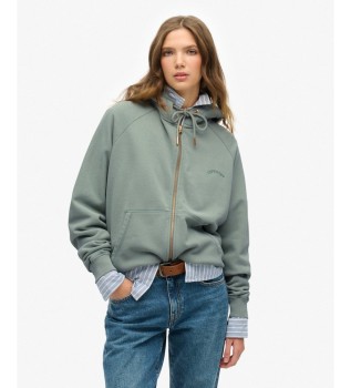 Green Essential Logo Raglan Hooded Zip-Up Sweatshirt
