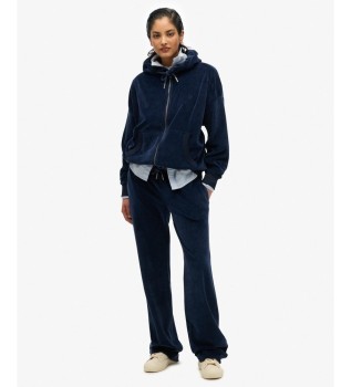 Navy blue velour hooded zip-up jumper