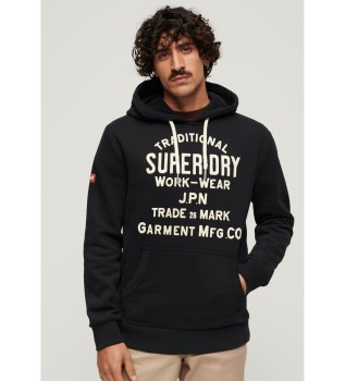 Sweat à capuche noir Workwear avec graphisme floqué