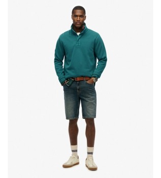 Grüner Classic Pique Pullover mit halbem Reißverschluss