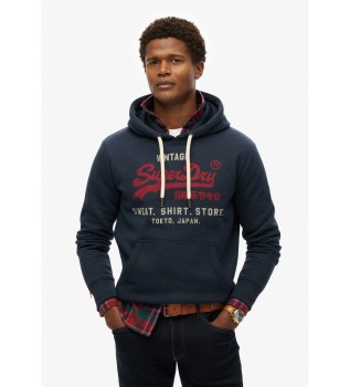 Sweatshirt med avslappnad passform, huva och Vintage Heritage-logotyp i marinblå
