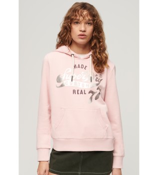 Sweatshirt com capuz clássica reformulada cor-de-rosa