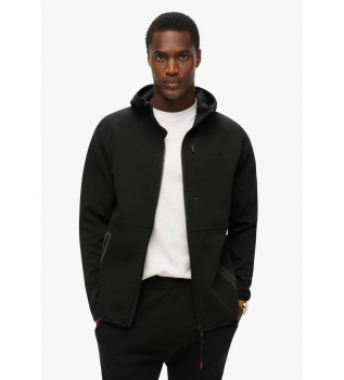 Black hoodie with hood, zip and logo Tech black