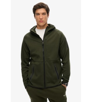 Loose-fitting hooded sweatshirt with zip and green Tech logo