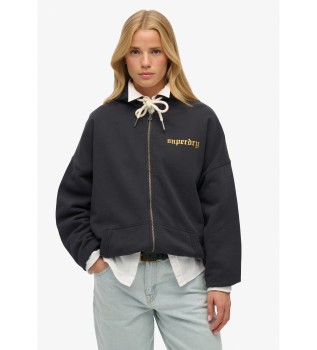 Sweat oversize avec capuche, fermeture clair et tatouage Old School noir